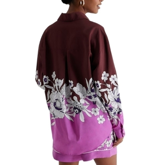 EXPRESS New Boyfriend Portofino Burgundy Floral Button Front Shirt SZ Medium - Picture 13 of 14